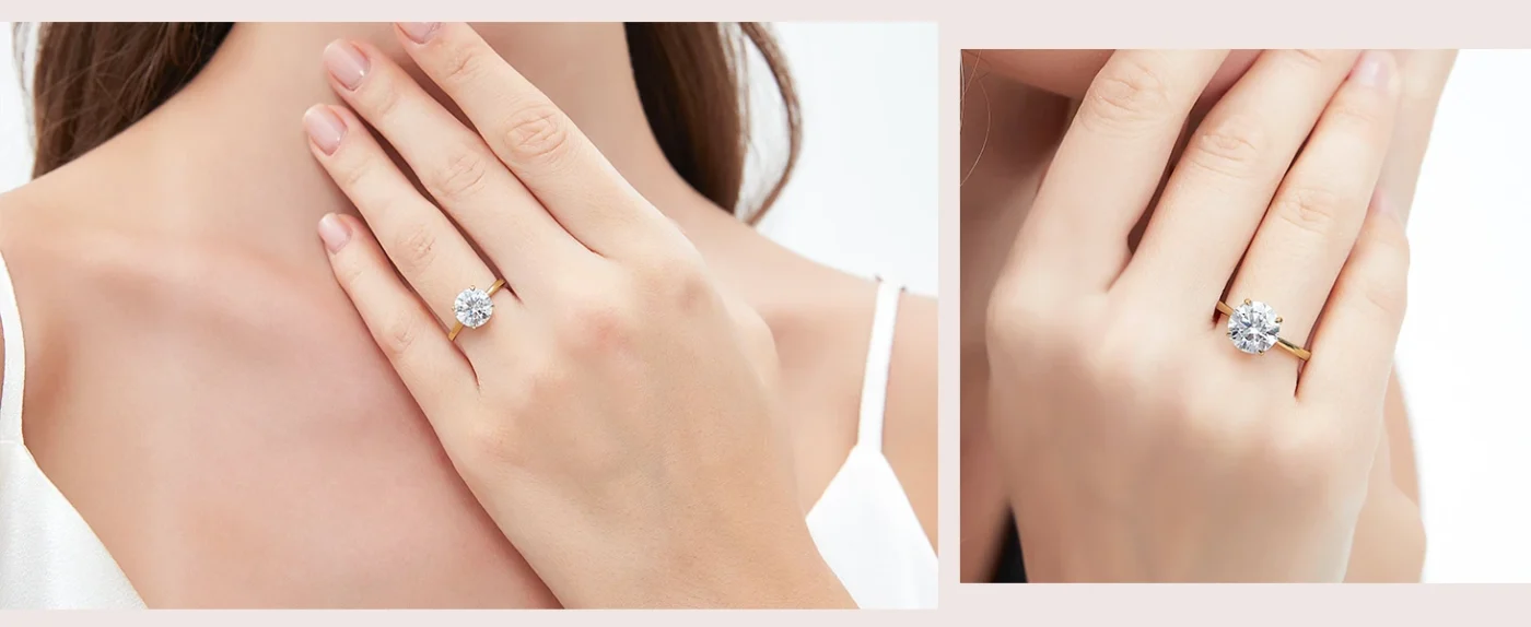 Classic 4-Prong Round Cut Moissanite Engagement Ring Solitaire Promise Band