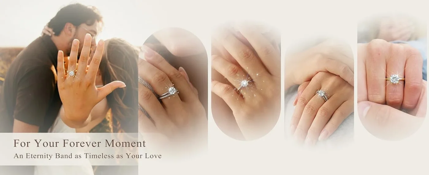 Classic 4-Prong Round Cut Moissanite Engagement Ring Solitaire Promise Band