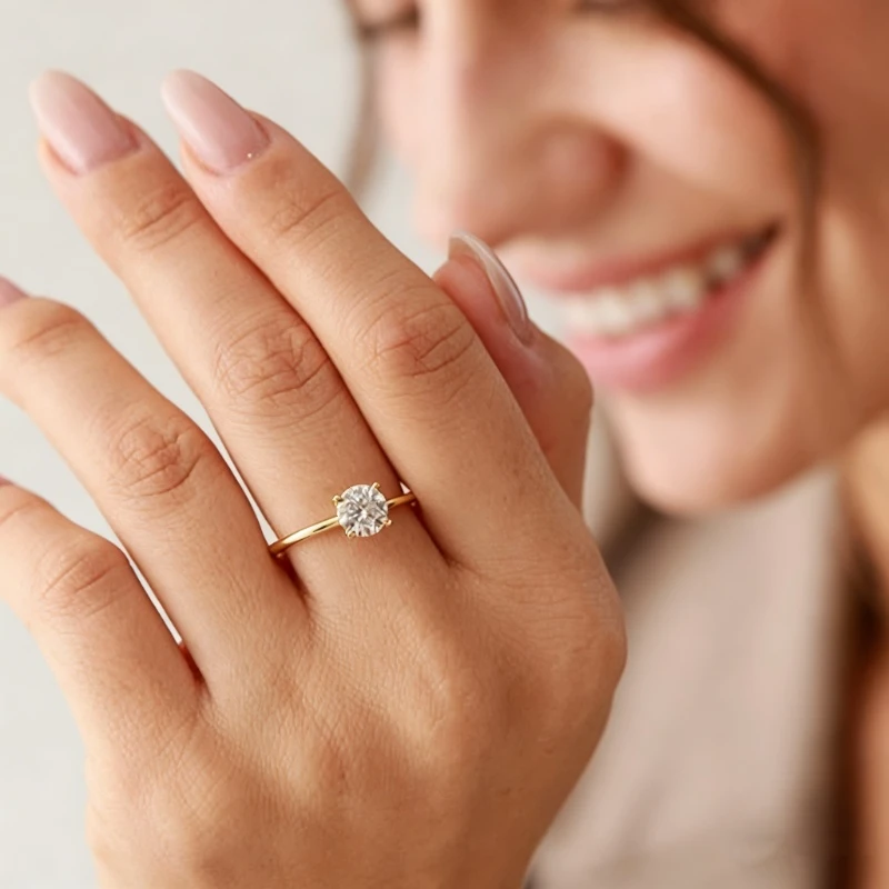 Classic 4-Prong Round Cut Moissanite Engagement Ring Solitaire Promise Band