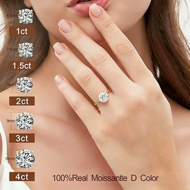 Classic 4-Prong Round Cut Moissanite Engagement Ring Solitaire Promise Band