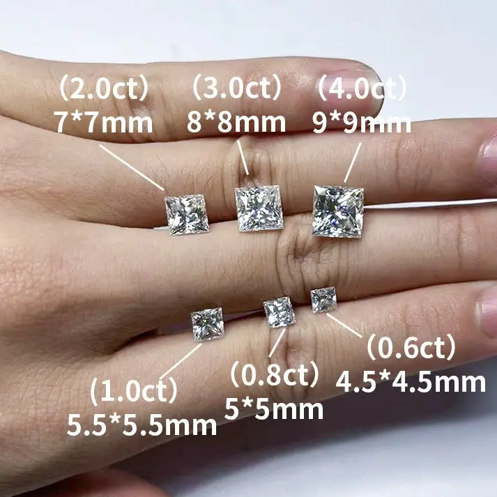 Clear Colorless Princess Cut Moissanite Loose Stones Wholesale