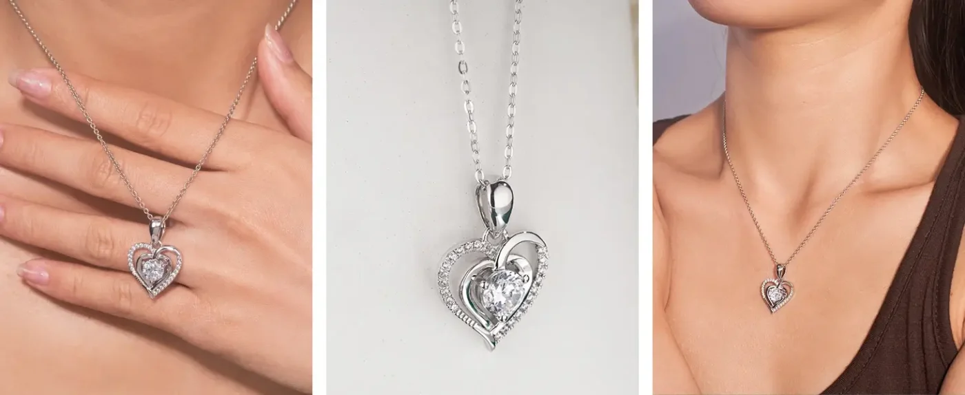 Elegant Double-Layered Heart 1 Carat Moissanite Pendant Necklace Gift-