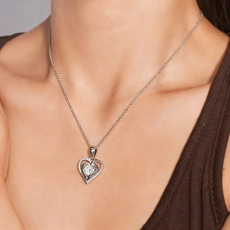 Elegant Double-Layered Heart 1 Carat Moissanite Pendant Necklace Gift