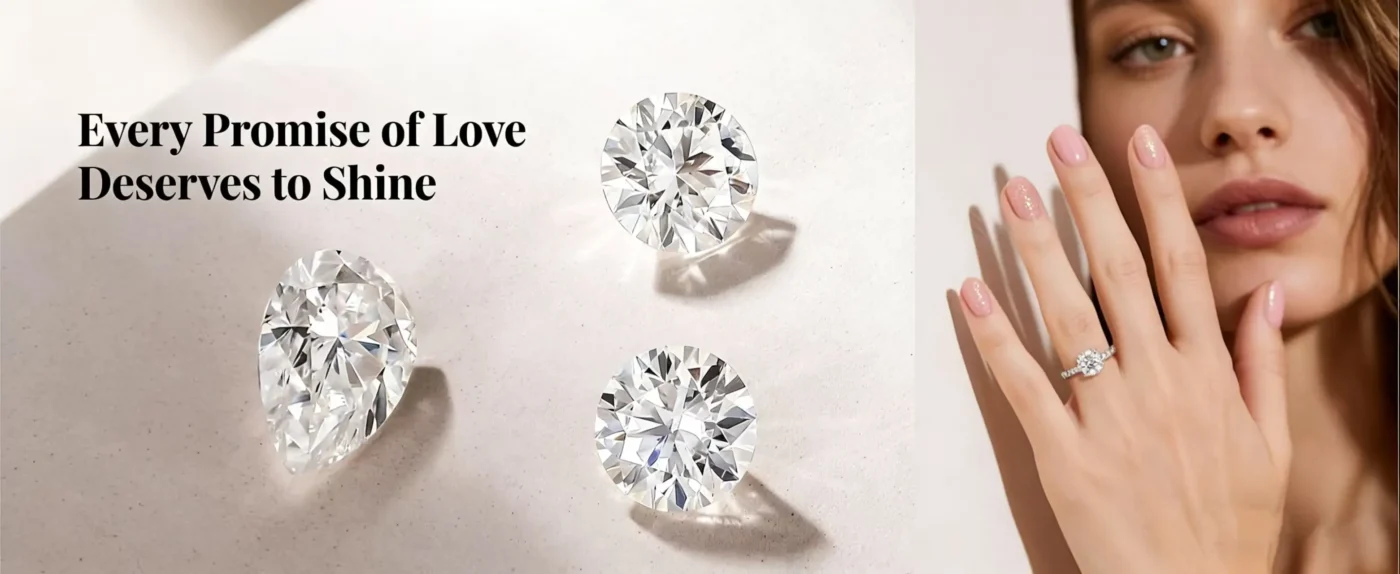 Luxury Half-Pave Setting Round Moissanite Engagement Rings Gift for Her