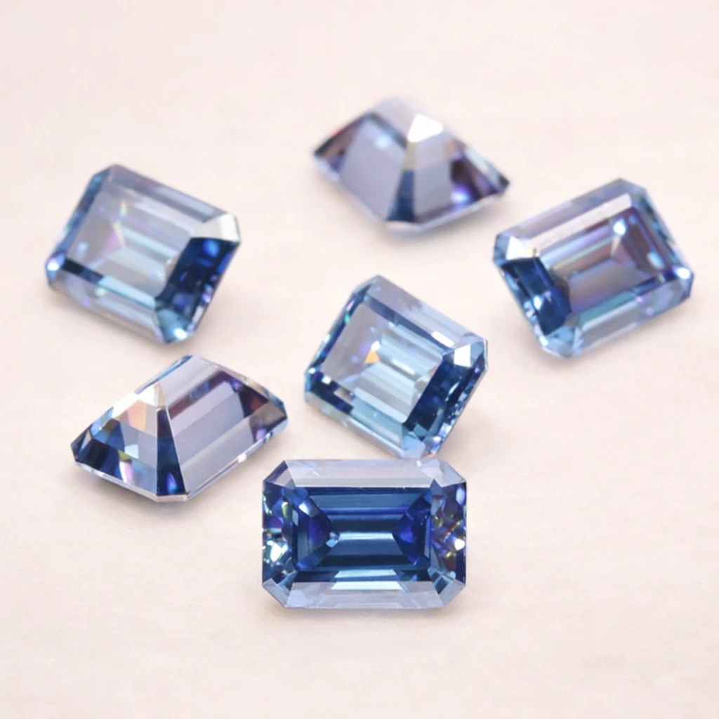 Pure Emerald Shape Loose Blue Moissanite Stones Jewelry Making