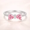 Cute Pink Bowknot Sterling Silver Diamond Rings Half Eternity Promise Band