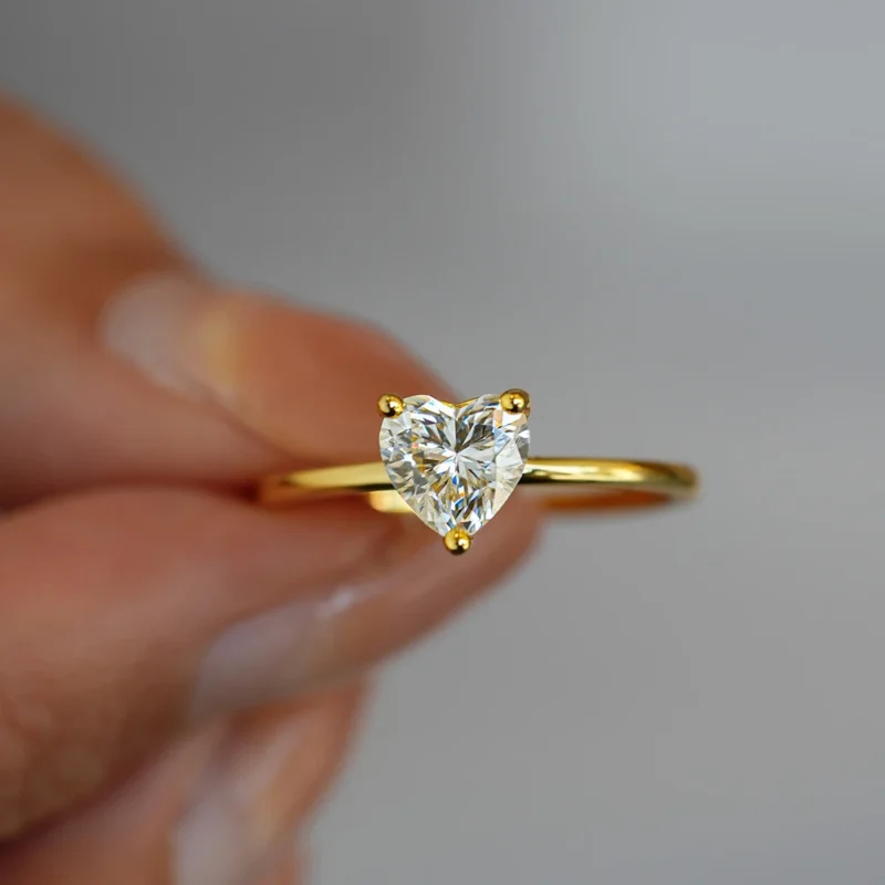 Dainty Golden Heart Shape 1 Carat Moissanite Engagement Ring for Promise