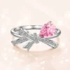 Dainty PinkBlue Bow Moissanite Rings Pear Shaped Gemstone Bridal Jewelry (1)