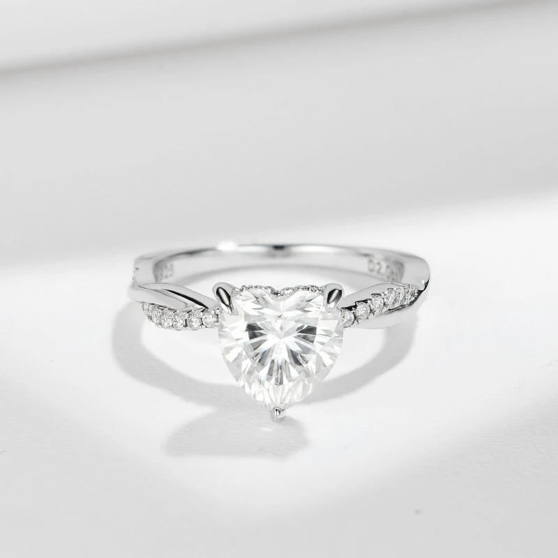 Dainty Twist Heart Shape 2 Carat Moissanite Ring Engagement Wedding Jewelry
