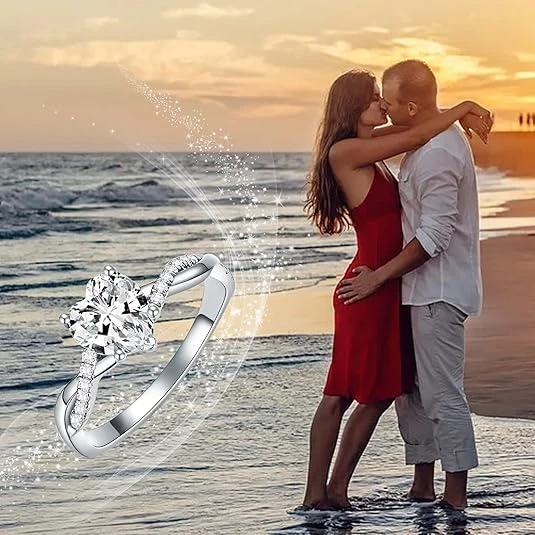 Dainty Twist Heart Shape 2 Carat Moissanite Ring Engagement Wedding Jewelry