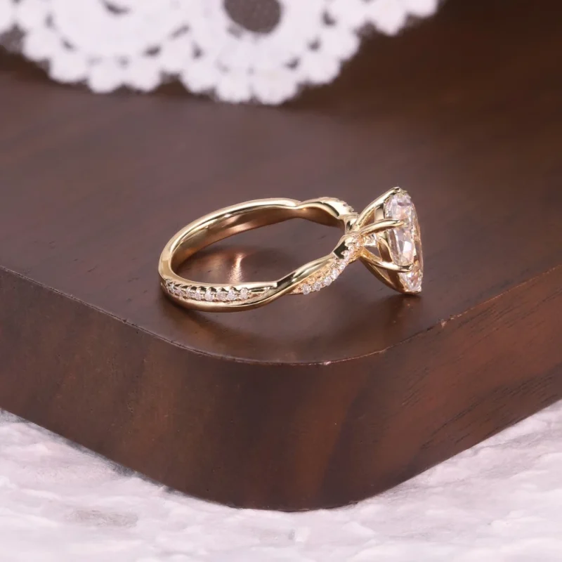 Dazzling Large Carat Waterdrop Moissanite Pear Engagement Rings Twisted Band