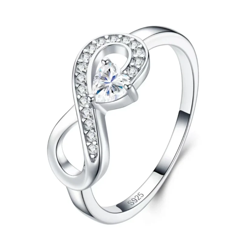Delicate Moissanite Infinity Heart Ring Bridal Promise Wedding Band