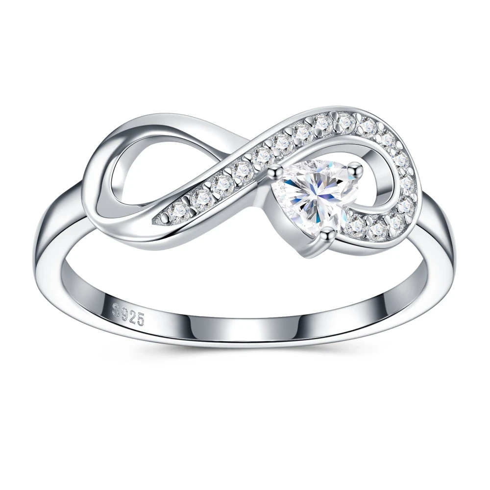 Delicate Moissanite Infinity Heart Ring Bridal Promise Wedding Band