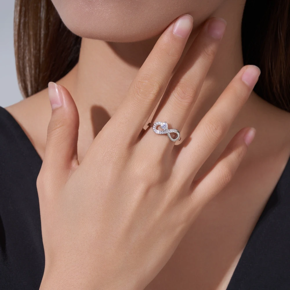 Delicate Moissanite Infinity Heart Ring Bridal Promise Wedding Band