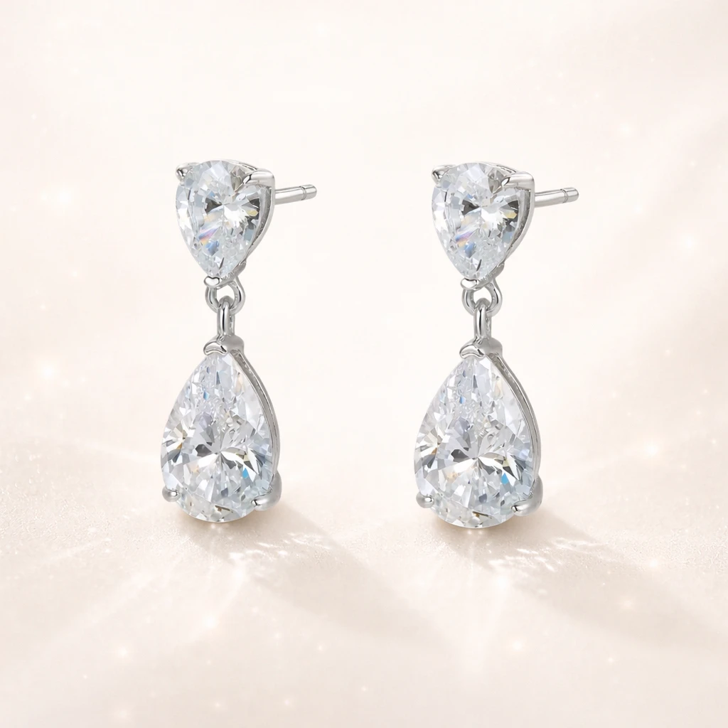 Elegant 5 Carat Double Moissanite Pear Drop Earrings Daily Wear