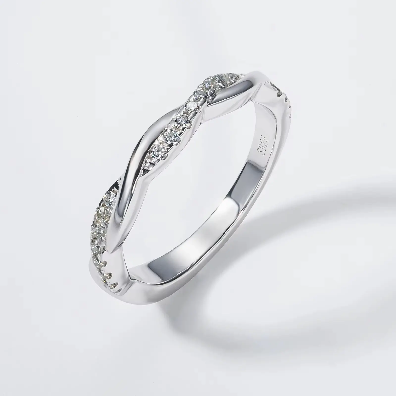 Elegant Princess Shape Moissanite Three Stone Engagement Ring Set Twist Band