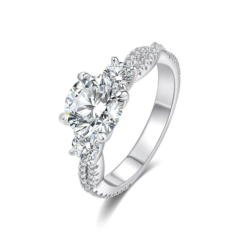 Gorgeous Round Cut Three Stone Moissanite Engagement Ring Twist Design