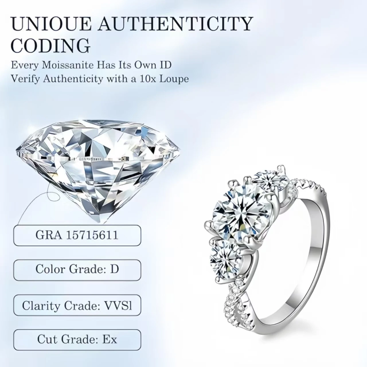 Gorgeous Round Cut Three Stone Moissanite Engagement Ring Twist Design