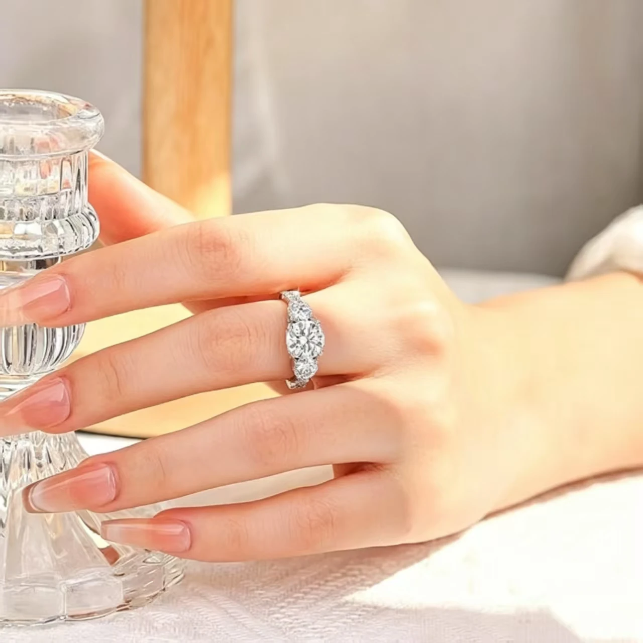 Gorgeous Round Cut Three Stone Moissanite Engagement Ring Twist Design