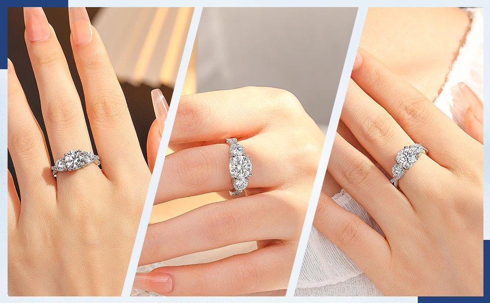 Gorgeous Round Cut Three Stone Moissanite Engagement Ring Twist Design