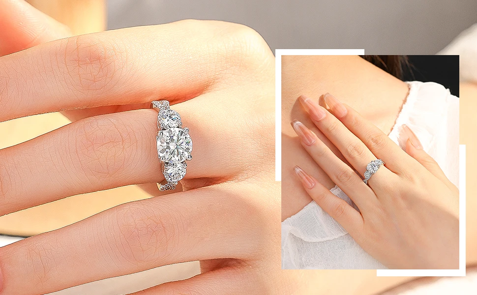 Gorgeous Round Cut Three Stone Moissanite Engagement Ring Twist Design