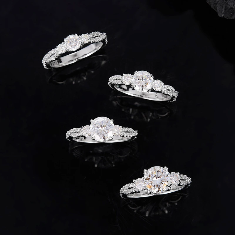 Gorgeous Round Cut Three Stone Moissanite Engagement Ring Twist Design