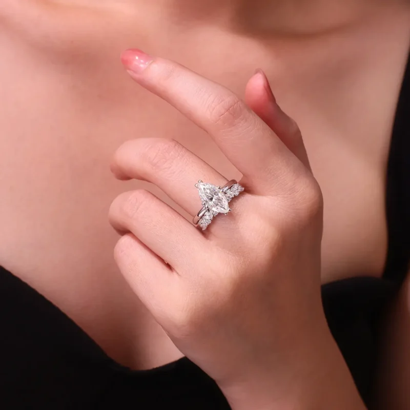 High-End Marquise Bridal Stackable Moissanite Engagement Ring Set