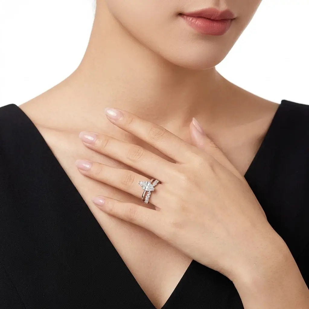 High-End Marquise Bridal Stackable Moissanite Engagement Ring Set