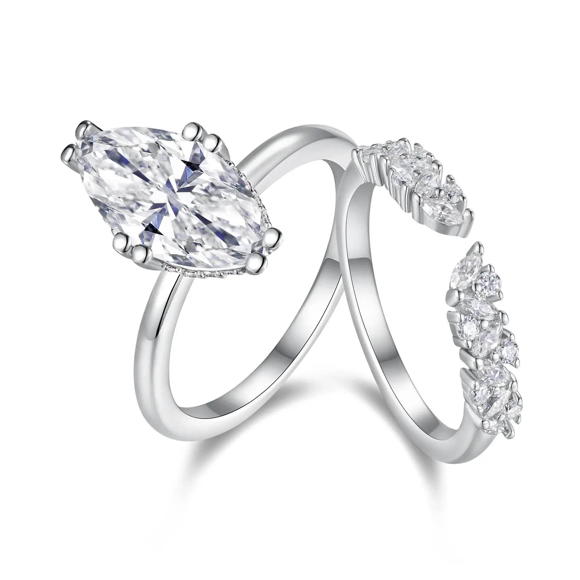 High-End Marquise Bridal Stackable Moissanite Engagement Ring Set