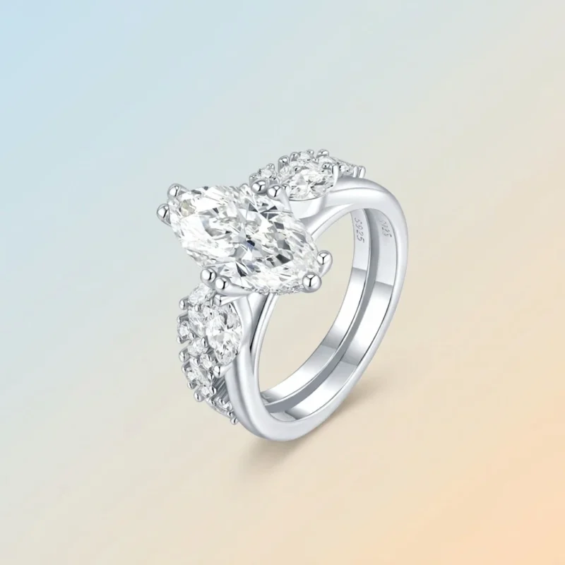 High-End Marquise Bridal Stackable Moissanite Engagement Ring Set