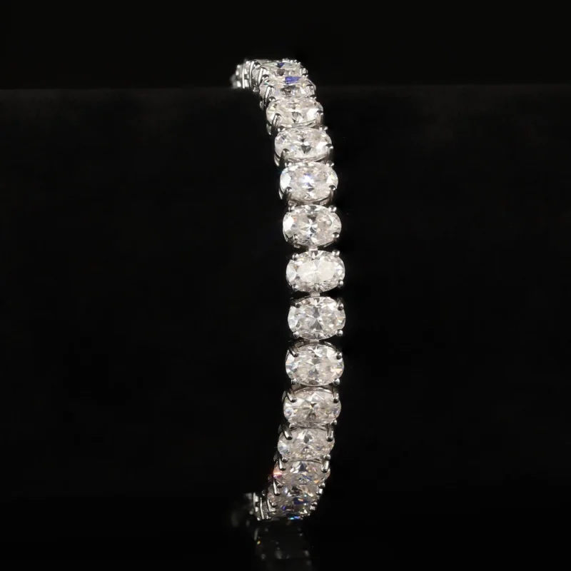 Premium 3-5mm Oval Sterling Silver Moissanite Tennis Bracelet Men Women