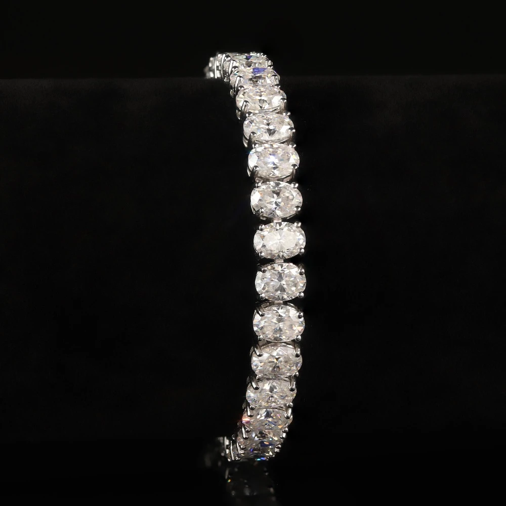 Premium 3-5mm Oval Sterling Silver Moissanite Tennis Bracelet Men Women
