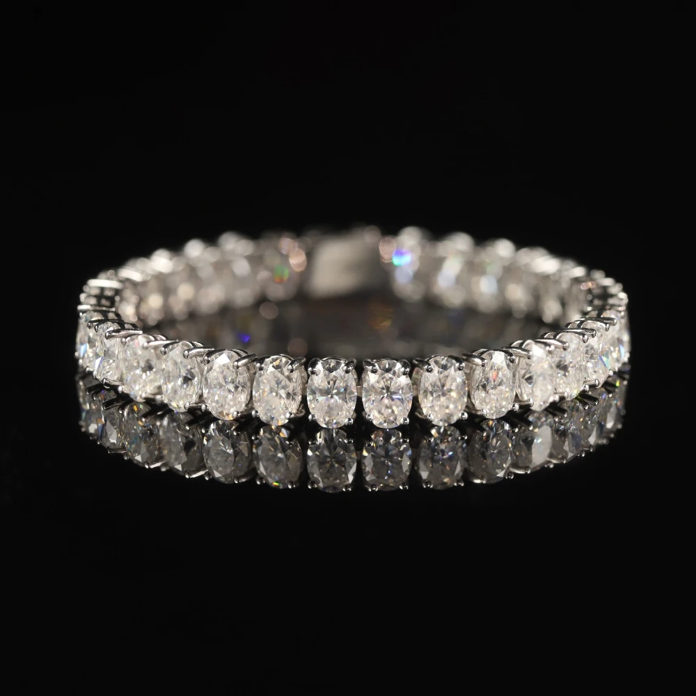 Premium 3-5mm Oval Sterling Silver Moissanite Tennis Bracelet Men Women