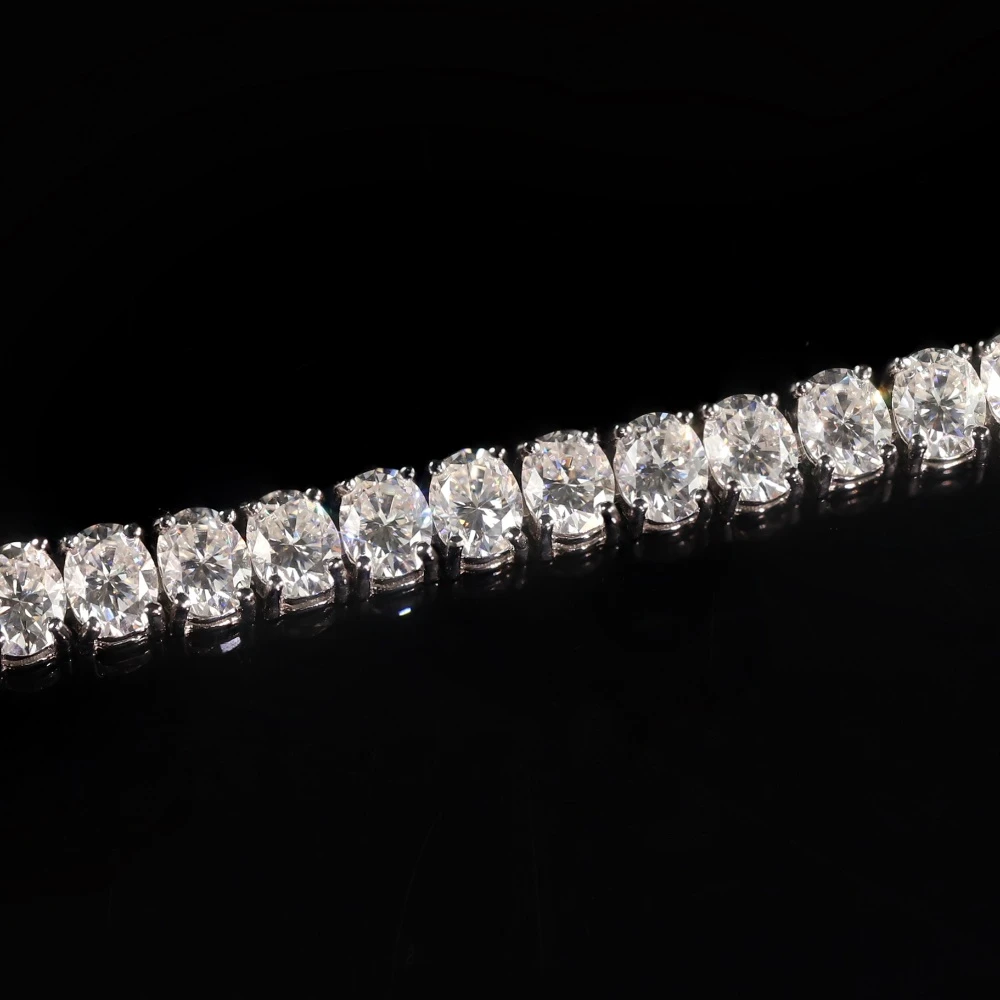 Premium 3-5mm Oval Sterling Silver Moissanite Tennis Bracelet Men Women