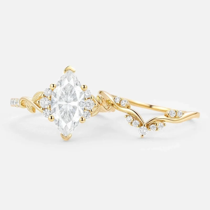 Retro Stackable Leaf 1CT Marquise Cut Moissanite Engagement Ring