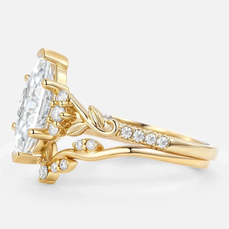 Retro Stackable Leaf 1CT Marquise Cut Moissanite Engagement Ring
