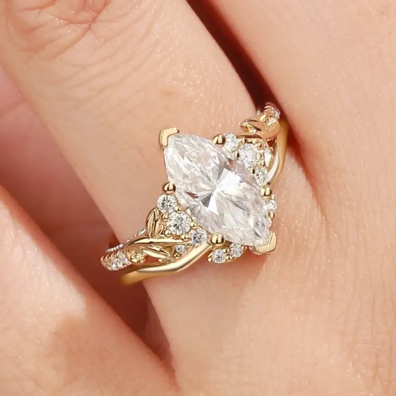 Retro Stackable Leaf 1CT Marquise Cut Moissanite Engagement Ring