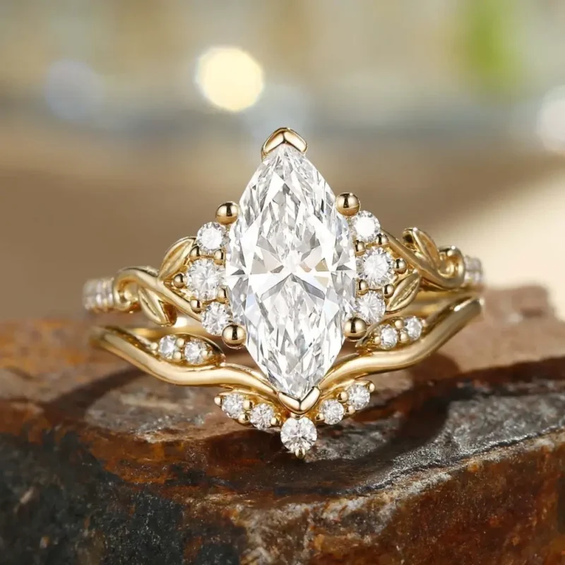 Retro Stackable Leaf 1CT Marquise Cut Moissanite Engagement Ring
