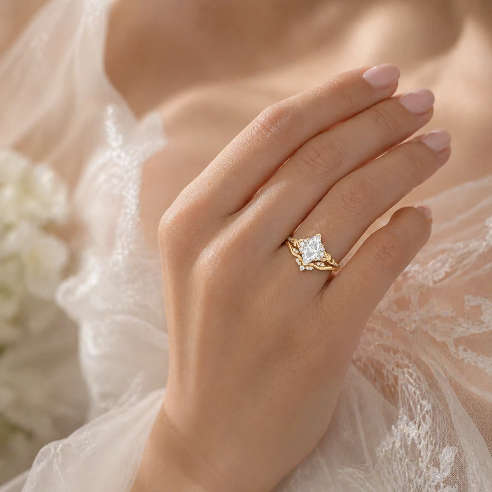Retro Stackable Leaf 1CT Marquise Cut Moissanite Engagement Ring