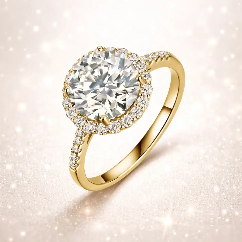 Romantic Round Halo 3 Carat Moissanite Ring Engagement Anniversary Jewelry