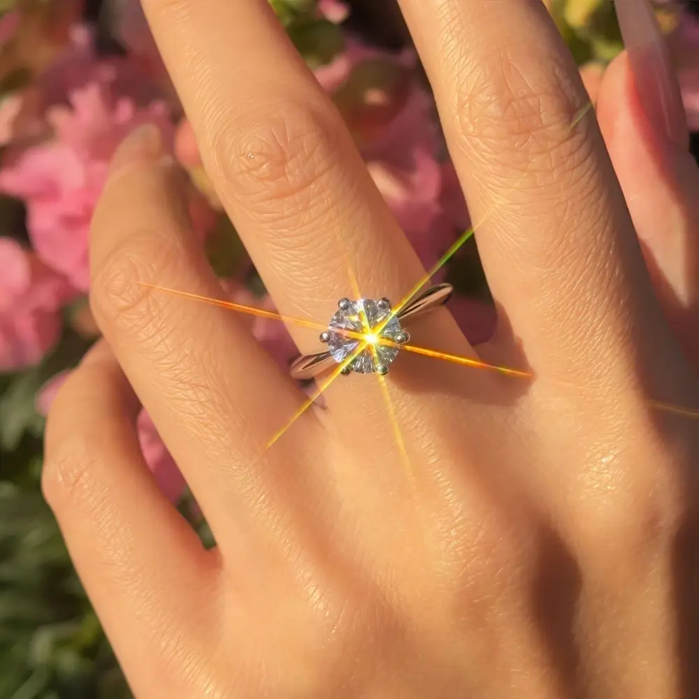 Simple 6-Prong Brilliant Round Moissanite Solitaire Engagement Rings