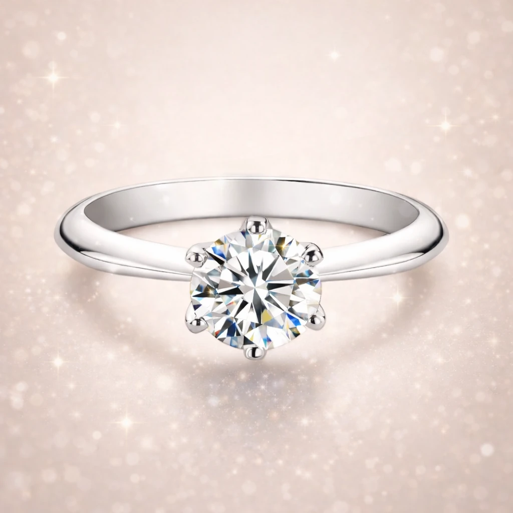 Simple 6-Prong Brilliant Round Moissanite Solitaire Engagement Rings