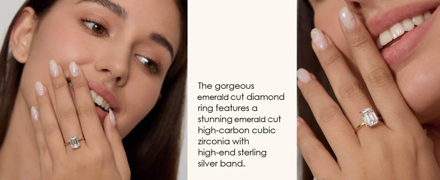 Sparkling Golden 1-10 Carat Sugar Cube Emerald Cut Moissanite Ring