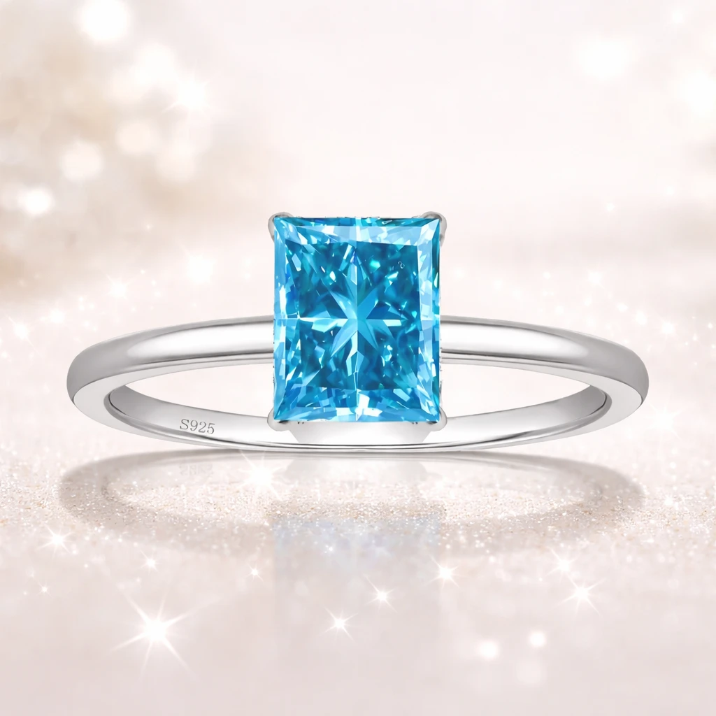 Sparkling Radiant Cut 2 Carat Colored Moissanite Engagement Rings