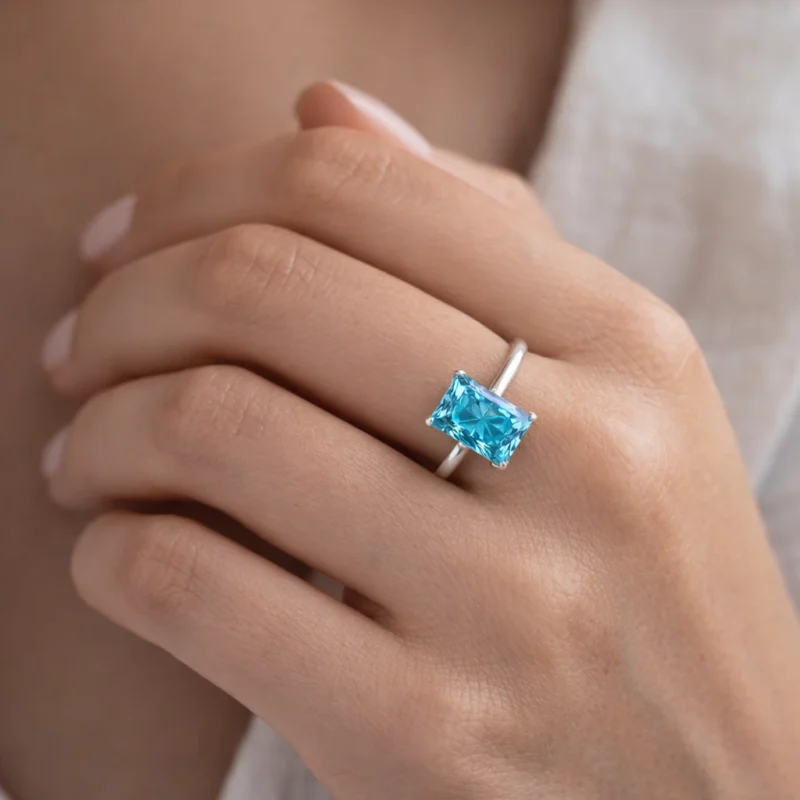 Sparkling Radiant Cut 2 Carat Colored Moissanite Engagement Rings