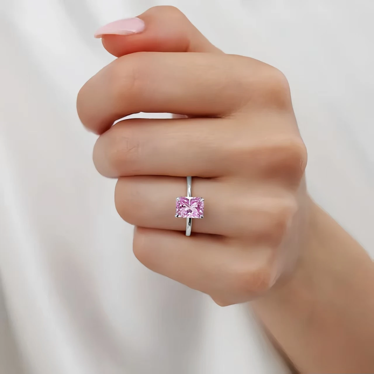 Sparkling Radiant Cut 2 Carat Colored Moissanite Engagement Rings - Image 4