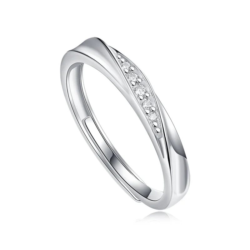 Wave Micro-Pave Moissanite Wedding Bands for Couples Promise Rings