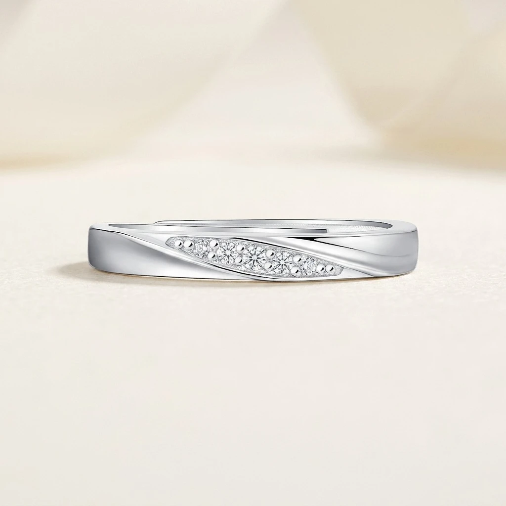 Wave Micro-Pave Moissanite Wedding Bands for Couples Promise Rings