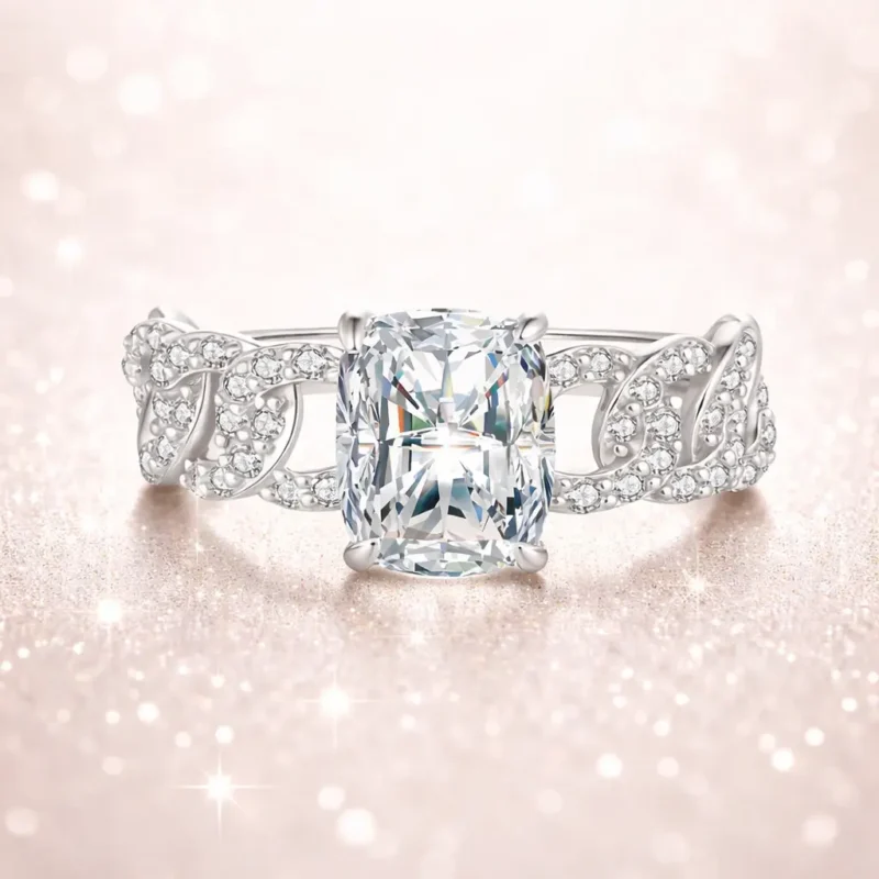 Vintage 3 Carat Colored Radiant Cut Moissanite Engagement Ring Twist Wide Band