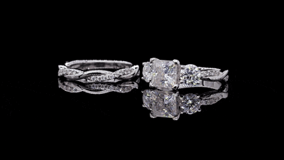 Elegant Princess Shape Moissanite Three Stone Engagement Ring Set Twist Band